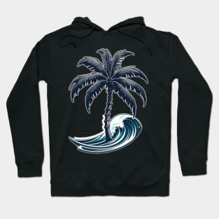 beach, surf, palm tree and waves Hoodie